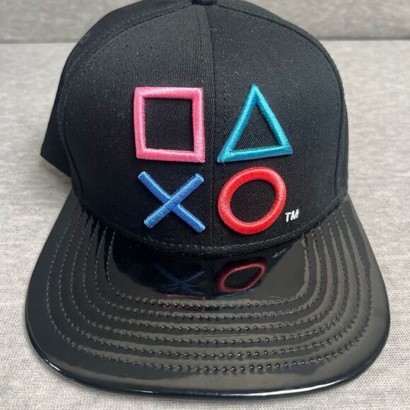 Playstation Controller Symbols Bioworld Adjustable Snapback Cap Hat Black NWOT - Picture 1 of 13